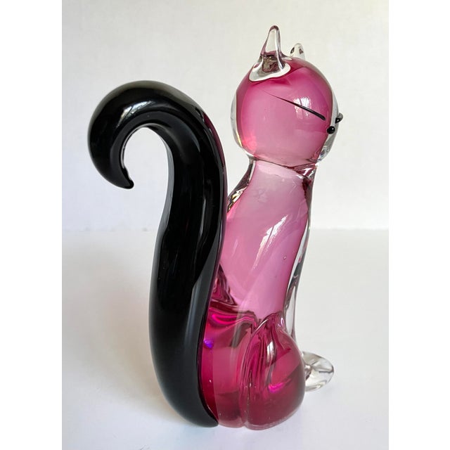 Italian Venetian Murano Art Glass Pink and Black Cat For Sale - Image 9 of 10