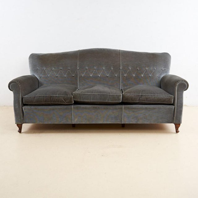 Vintage Gray Velvet Sofa For Sale - Image 9 of 9