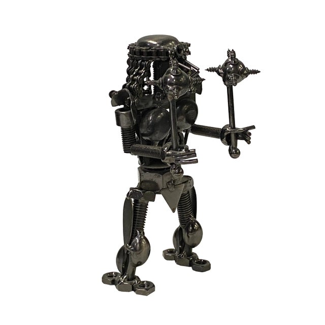Figurative Pewter Nickel Color Metal Mechanic Robot Display Art Figure For Sale - Image 3 of 6