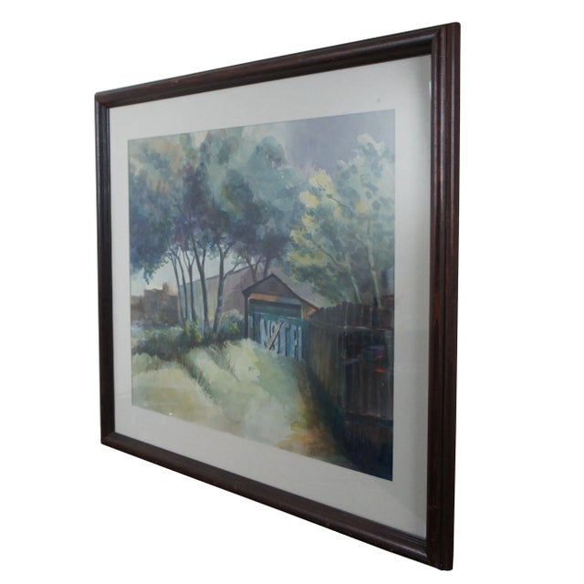 Expressionism Vintage Marshall Turner Notel Motel Backyard Landscape Watercolor Painting 37" For Sale - Image 3 of 10