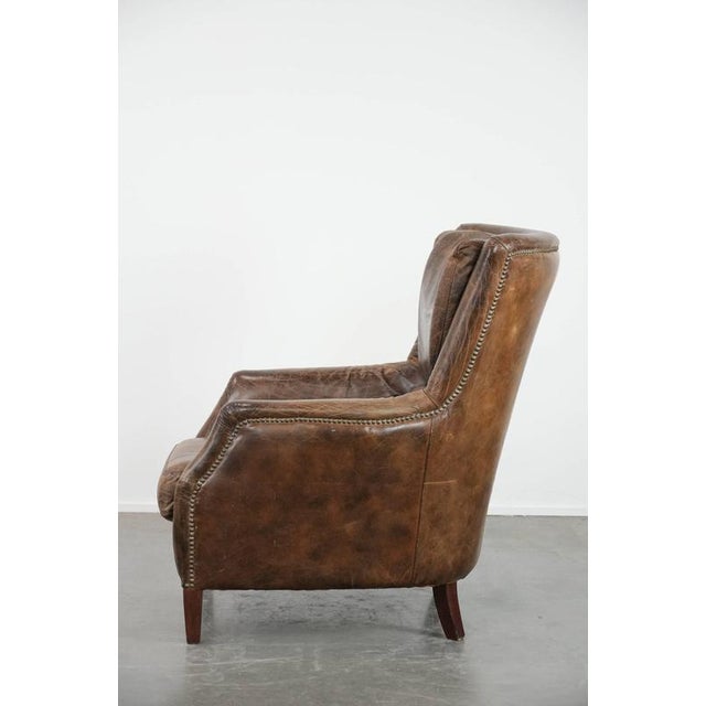 1990s Vintage Brown Cowhide Armchair For Sale - Image 5 of 17