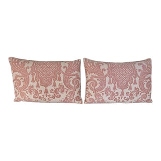 Pair of Bespoke Lumbar Pillows in Fortuny "Corone" Pattern For Sale