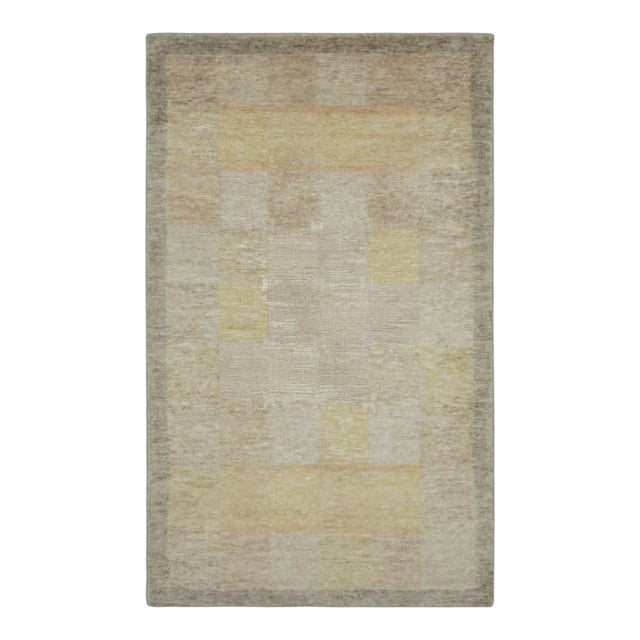 Rug & Kilim’s Scandinavian Style Rug With Beige-Brown and Gold Geometric Pattern For Sale