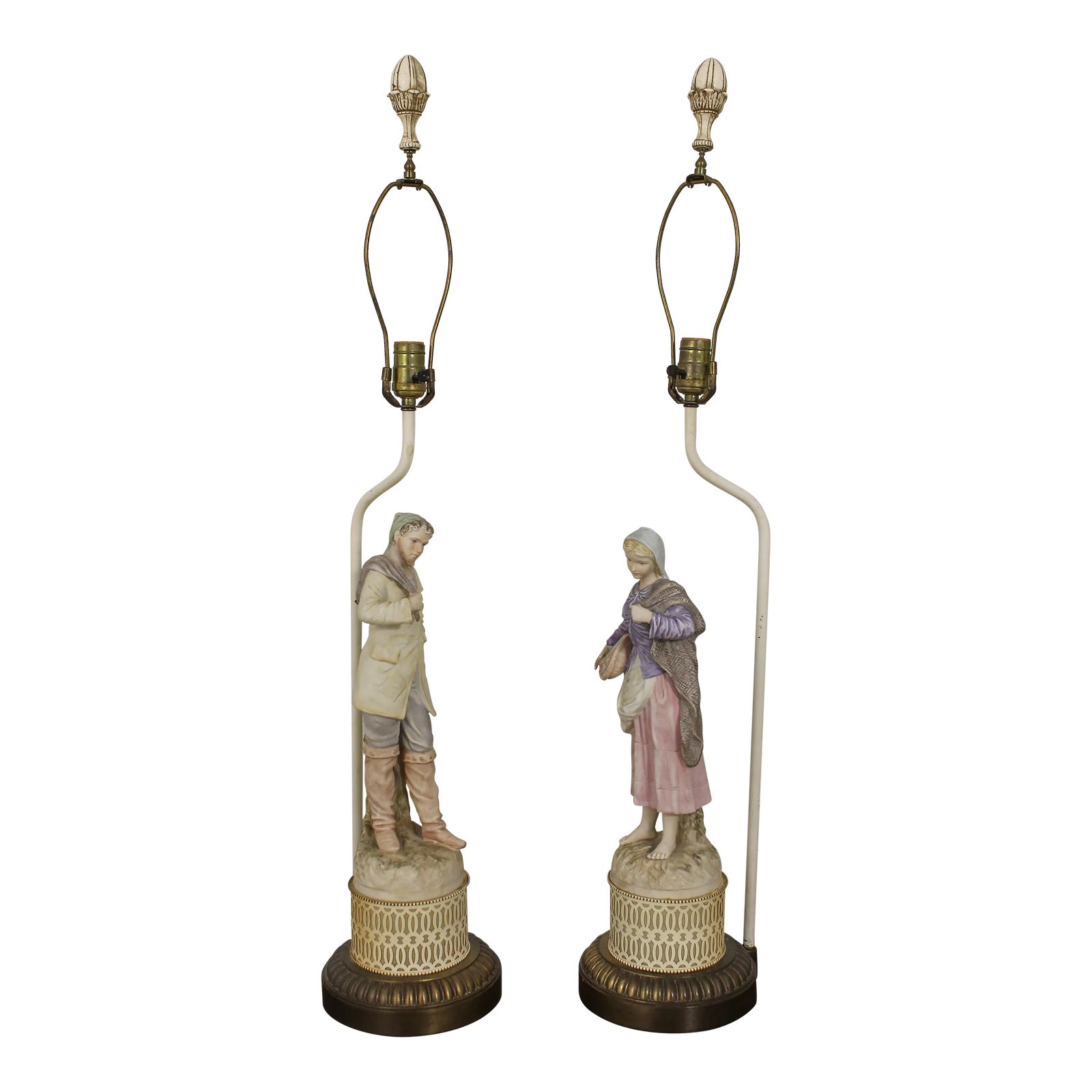 Pair Vintage 1950s Era Bisque Figural Italian Table Lamps Chairish