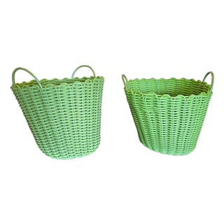 Woven Plastic Rattan Baskets, 1970s For Sale