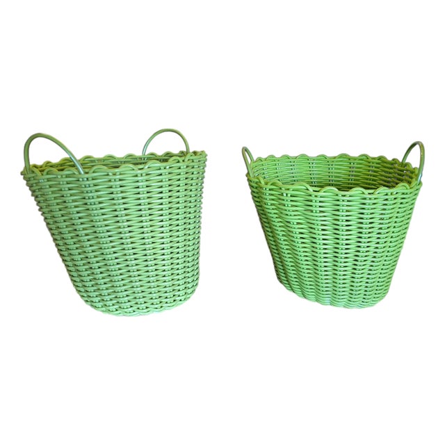 Woven Plastic Rattan Baskets, 1970s For Sale