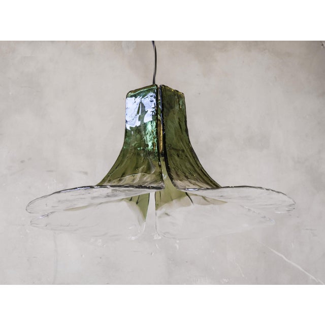 1960s Flower-Shaped Green Murano Glass Hanging Lamp, 1960s For Sale - Image 5 of 12