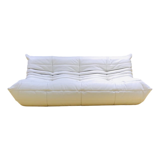 French Togo Sofa in Off-White Cow Leather by Michel Ducaroy for Ligne Roset, 1970s For Sale