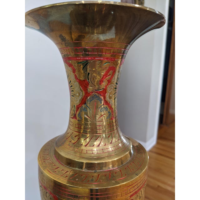 Metal Late 20th Century Large Brass Enameled Vases - a Pair For Sale - Image 7 of 11