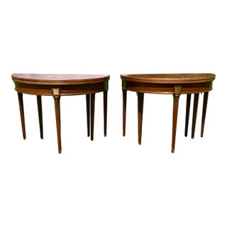 French 19th Century Louis XVI Pair of Mahogany Demilune consoleTables For Sale