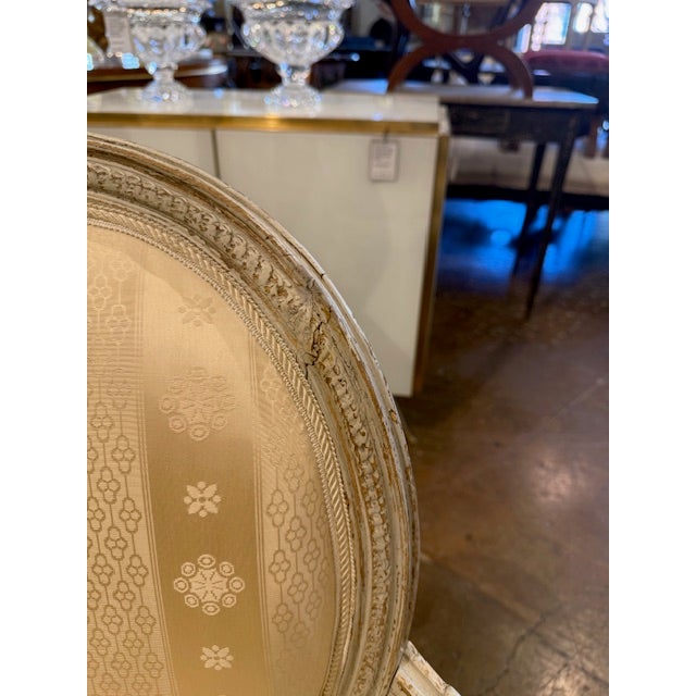 18th Century French Louis XVI Carved and Painted Armchair For Sale - Image 9 of 13