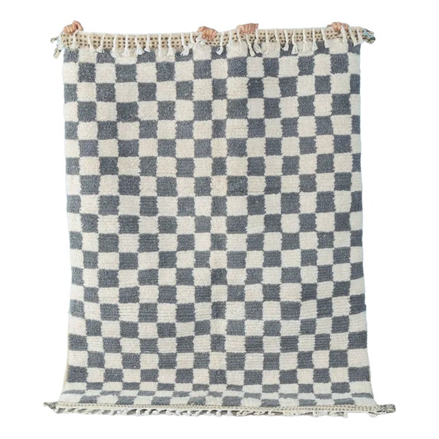 Gray Blue Check Berber Rug, 2010s For Sale