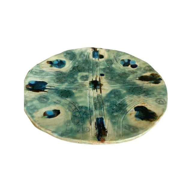 Vintage Mid Century Modern Studio Pottery Catchall in Sea Green Tones on Three Legs For Sale - Image 4 of 8