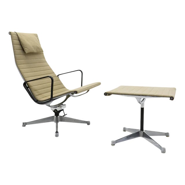 Set of Alu Lounge Chair and Footstool by Eames for Herman Miller, 1970s For Sale