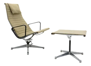 Set of Alu Lounge Chair and Footstool by Eames for Herman Miller, 1970s
