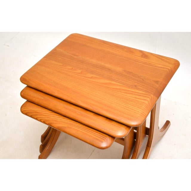 Brown Vintage Elm Nesting Tables, 1970s, Set of 3 For Sale - Image 8 of 9