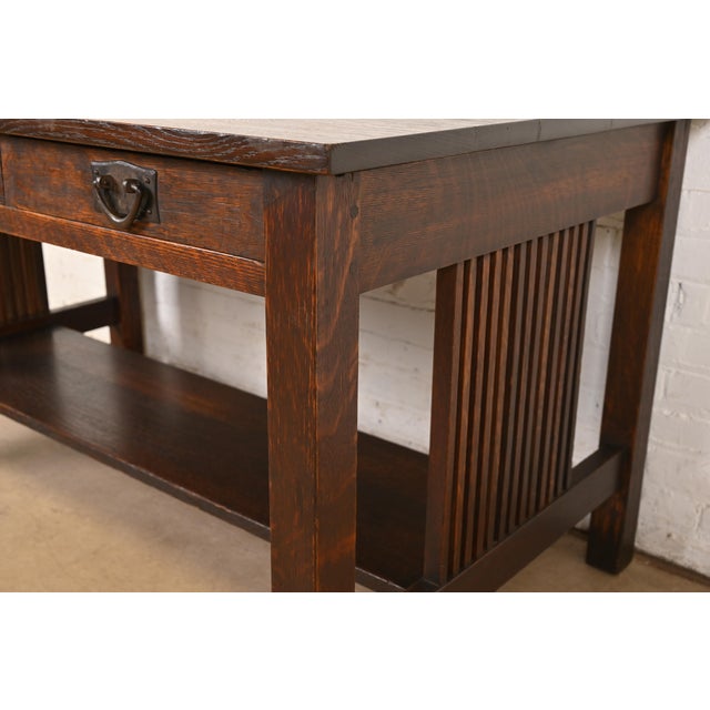 Gustav Stickley Mission Oak Arts & Crafts Spindle Writing Desk or Library Table, Circa 1905 For Sale In South Bend - Image 6 of 12