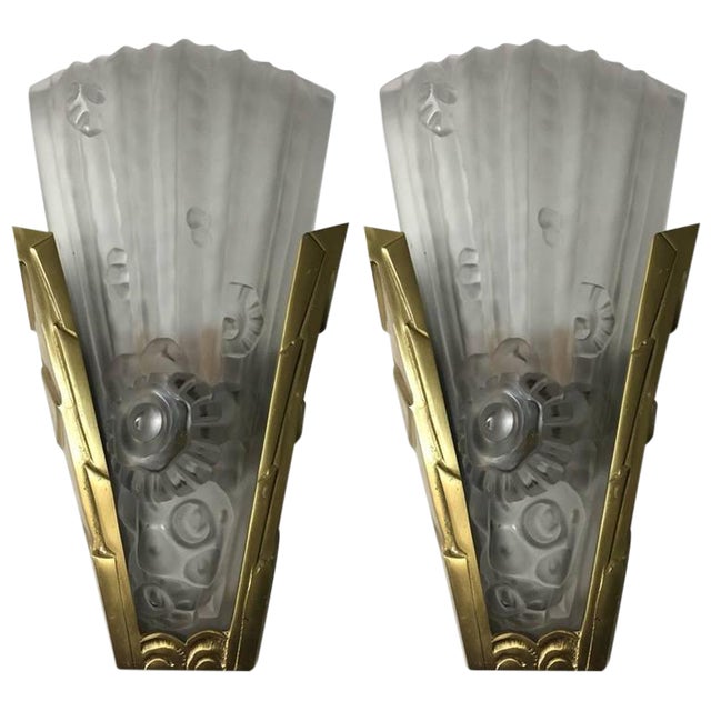 French Art Deco Genet Et Michon Wall Sconces - a Pair For Sale