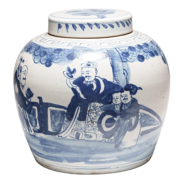 Chinese Blue & White Scholar's Garden Jar For Sale