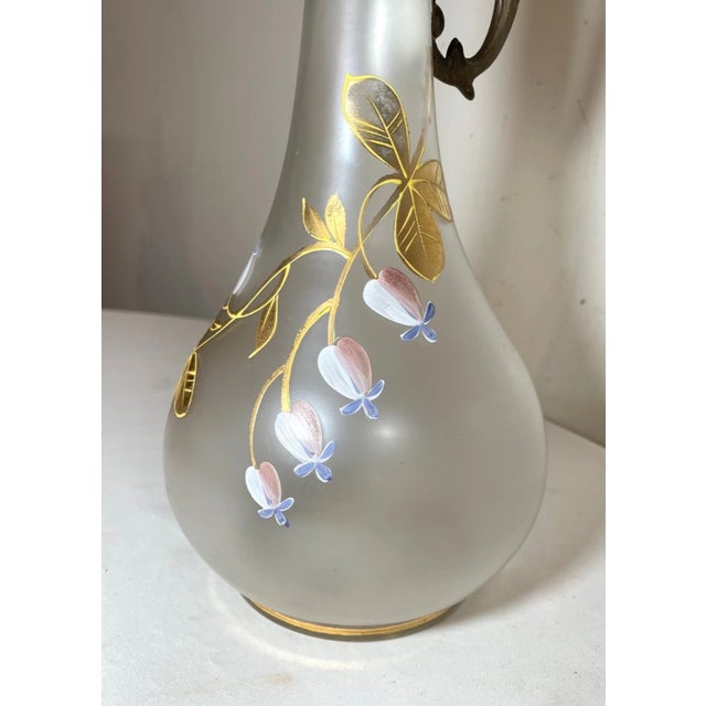 Bronze Antique 1800s Ornate Bronze Patinated Painted Frosted Glass Wine Claret Decanter For Sale - Image 8 of 12