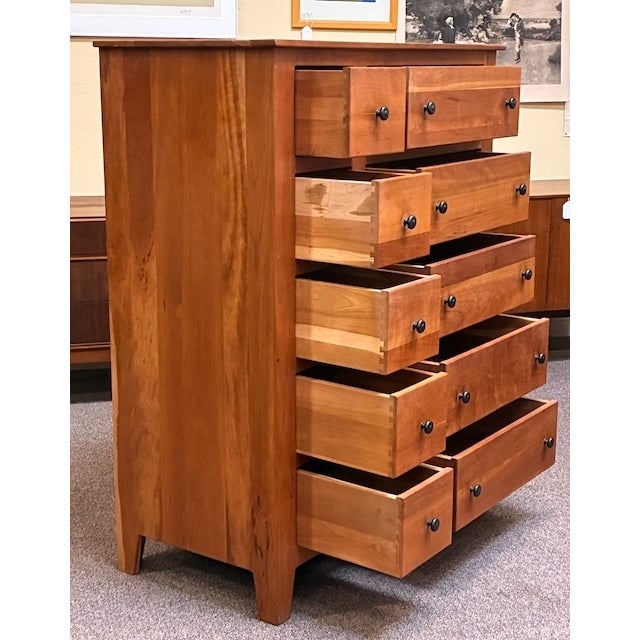 Brown Vintage Amish Solid Cherry Tall Chest of Drawers c.1980 For Sale - Image 8 of 9