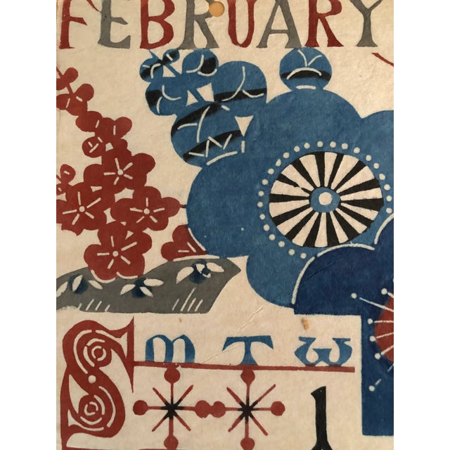 This vibrant hand stenciled Japanese litho print is for February, circa 1960’s. Sharp lines and lush color make these...