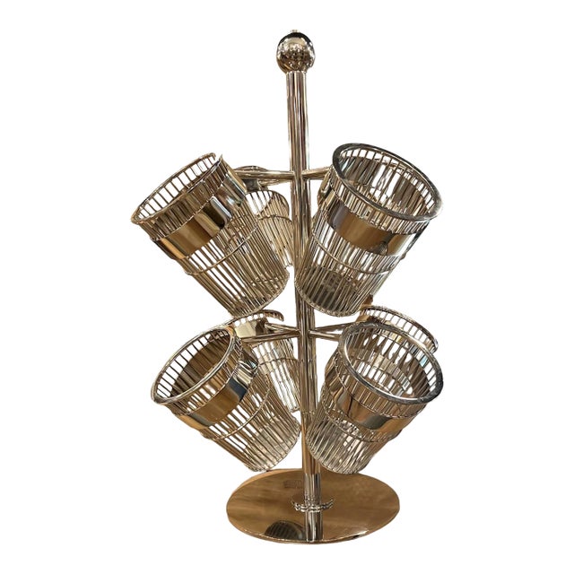 1990s Chrome Wire Basket Champagne Holders on Stand For Sale