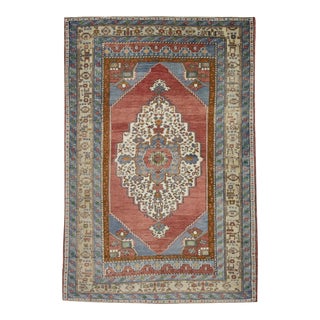 1960s Blue & Red Vintage Turkish Rug 3'11" X 5'9" For Sale