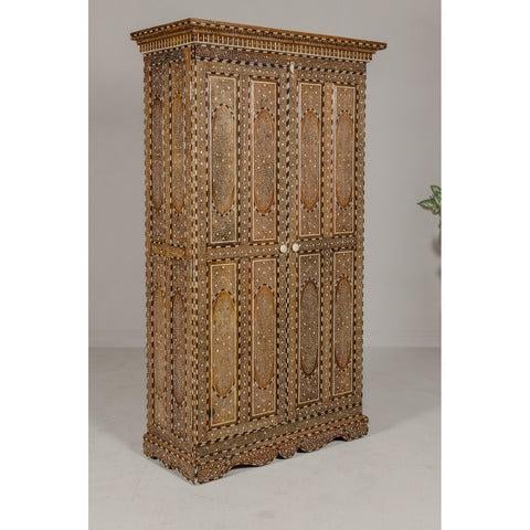 Anglo Indian Style Mango Wood Tall Cabinet with Floral Themed Bone Inlaid Décor For Sale - Image 12 of 12