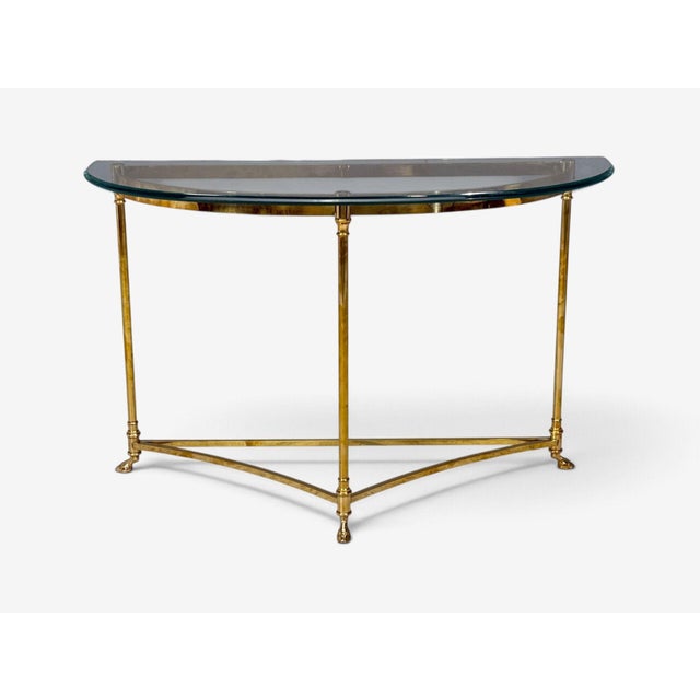 1970s LaBarge, German Modern, Demilune Console Table, Brass, Glass, Germany, 1970s For Sale - Image 5 of 14