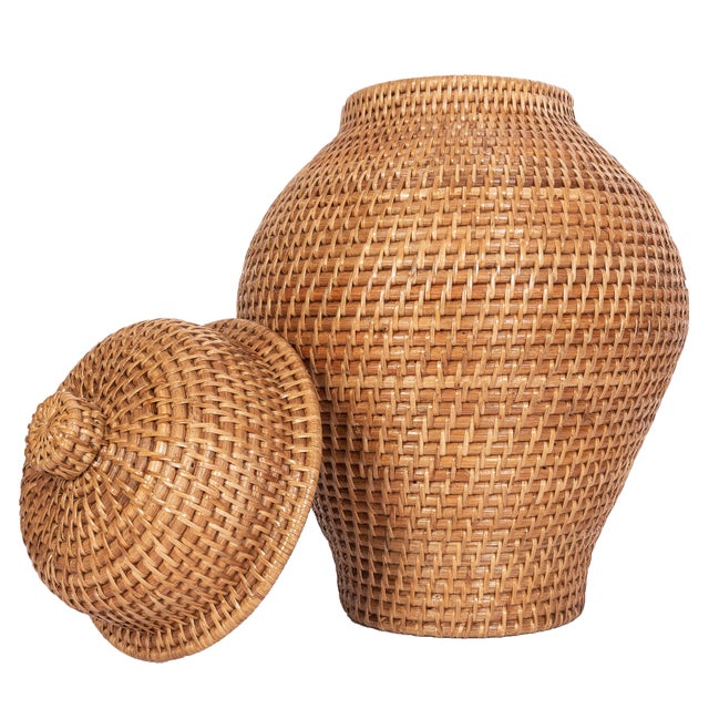 Introducing the Ginger Jar, handwoven with 100% Burmese Rattan. This piece is perfect for home decorating and makes a...
