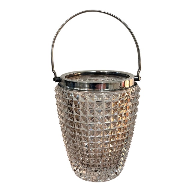 Vintage Cut Crystal Cocktail Ice Bucket With Chrome Swing Handle For Sale