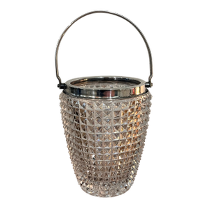 Vintage Cut Crystal Cocktail Ice Bucket With Chrome Swing Handle