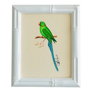 Original Hand-Painted Parrot Painting Framed in a Handpainted-Painted Frame For Sale