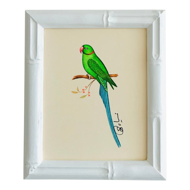 Original Hand-Painted Parrot Painting Framed in a Handpainted-Painted Frame For Sale