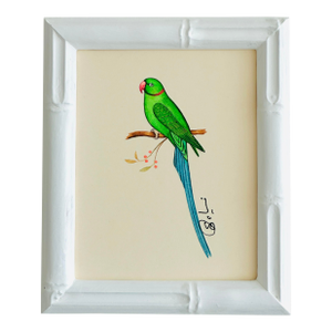 Original Hand-Painted Parrot Painting Framed in a Handpainted-Painted Frame