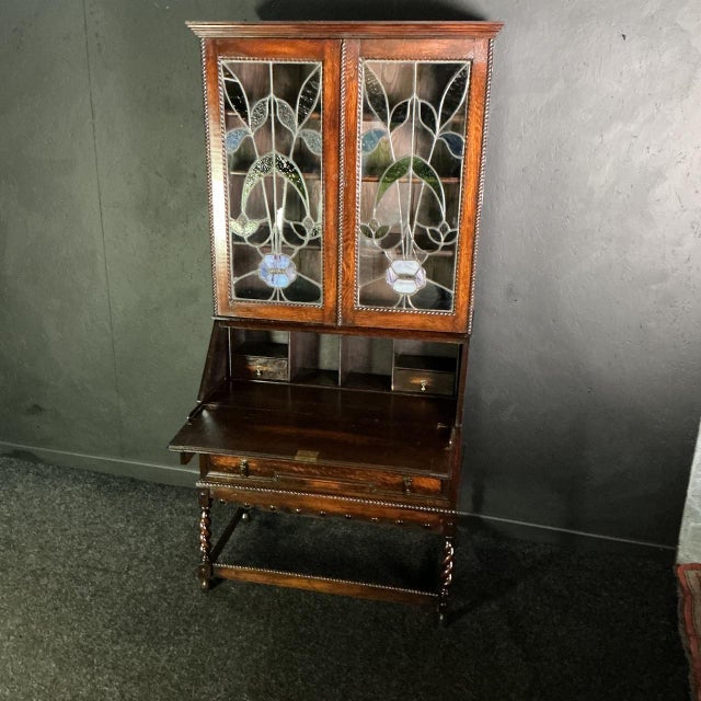 1920s Antique Oak Jacobean Bureau Bookcase, 1925 For Sale - Image 5 of 8