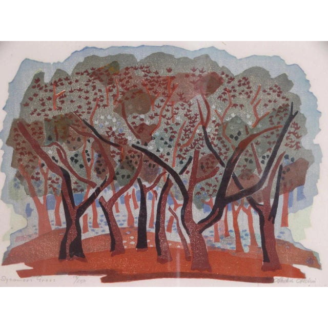 Mid 20th Century "Sycamore Grove" Signed Landscape Block Print by Anders Aldrin, Framed For Sale In Los Angeles - Image 6 of 8