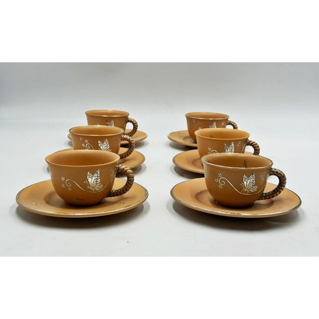 Metal 1980s Emilia Castillo Taxco Plata Mexico Butterfly Cup and Saucer Set of 6 For Sale - Image 7 of 18