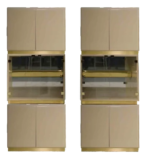 1980s Milo Baughman for Thayer Coggin Cream Lacquer Lighted Modular Bar or China Display - 6 Pieces