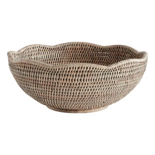 Burma Rattan Scalloped Edge Bowl For Sale