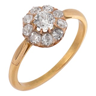 19th Century Victorian Old Mine Cut Diamond 18k Yellow Gold Cluster Ring, Size 6.75 For Sale