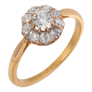 19th Century Victorian Old Mine Cut Diamond 18k Yellow Gold Cluster Ring, Size 6.75
