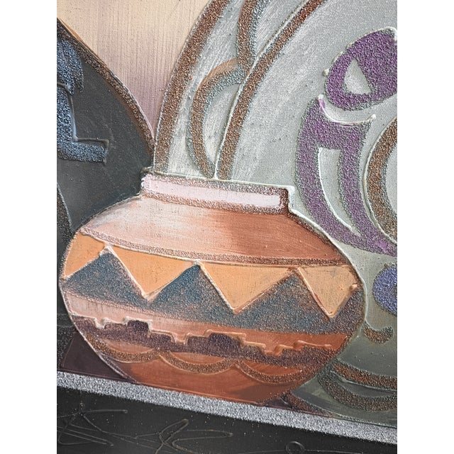 1990s Large Contemporary James Eagle Southwestern Pottery Mixed Media Painting For Sale In Tampa - Image 6 of 12