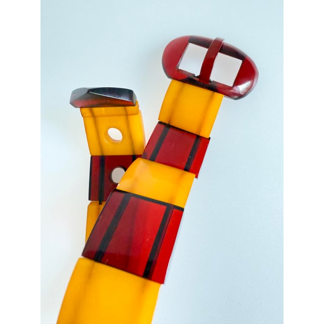 Vintage Art Deco Style Bakelite Catalin Bracelet with Cherry Juice and Butterscotch Panels, 1940s For Sale - Image 9 of 14