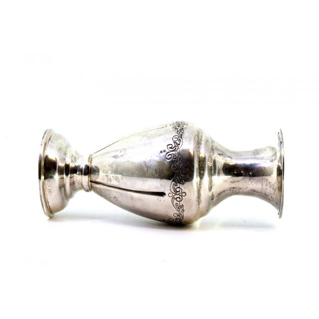 Small Silver Jug with Engravings and Circular Base, in Very Good conditions. Designed 1980 to 1989 This piece has an...