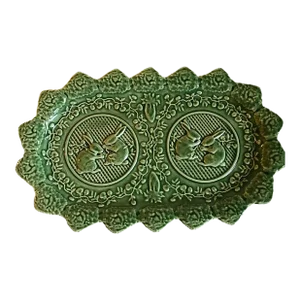 Vintage Bordallo Pinheiro ~ Green Majolica Bunny Rabbit Platter