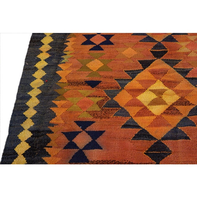 Vintage Kilim Handmade Flatweave Rust Tribal Wool Runner For Sale - Image 4 of 10