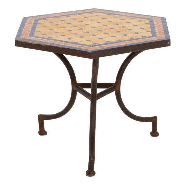 Moroccan Zellige Tile Top Hexagonal Table For Sale