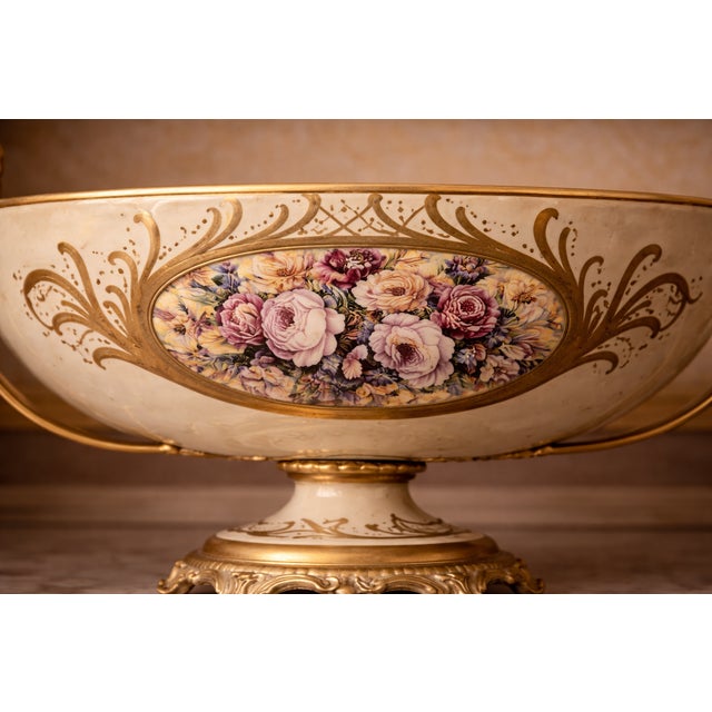 Ceramic 1970s French Style Cream Gilt Porcelain Garniture Set of 3 For Sale - Image 7 of 18